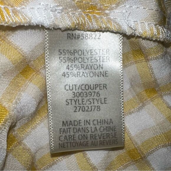 Max Studio Textured Blouse in Yellow/White Diagonal Plaid w/Ruffles & Ties-Sz L - Picture 11 of 11